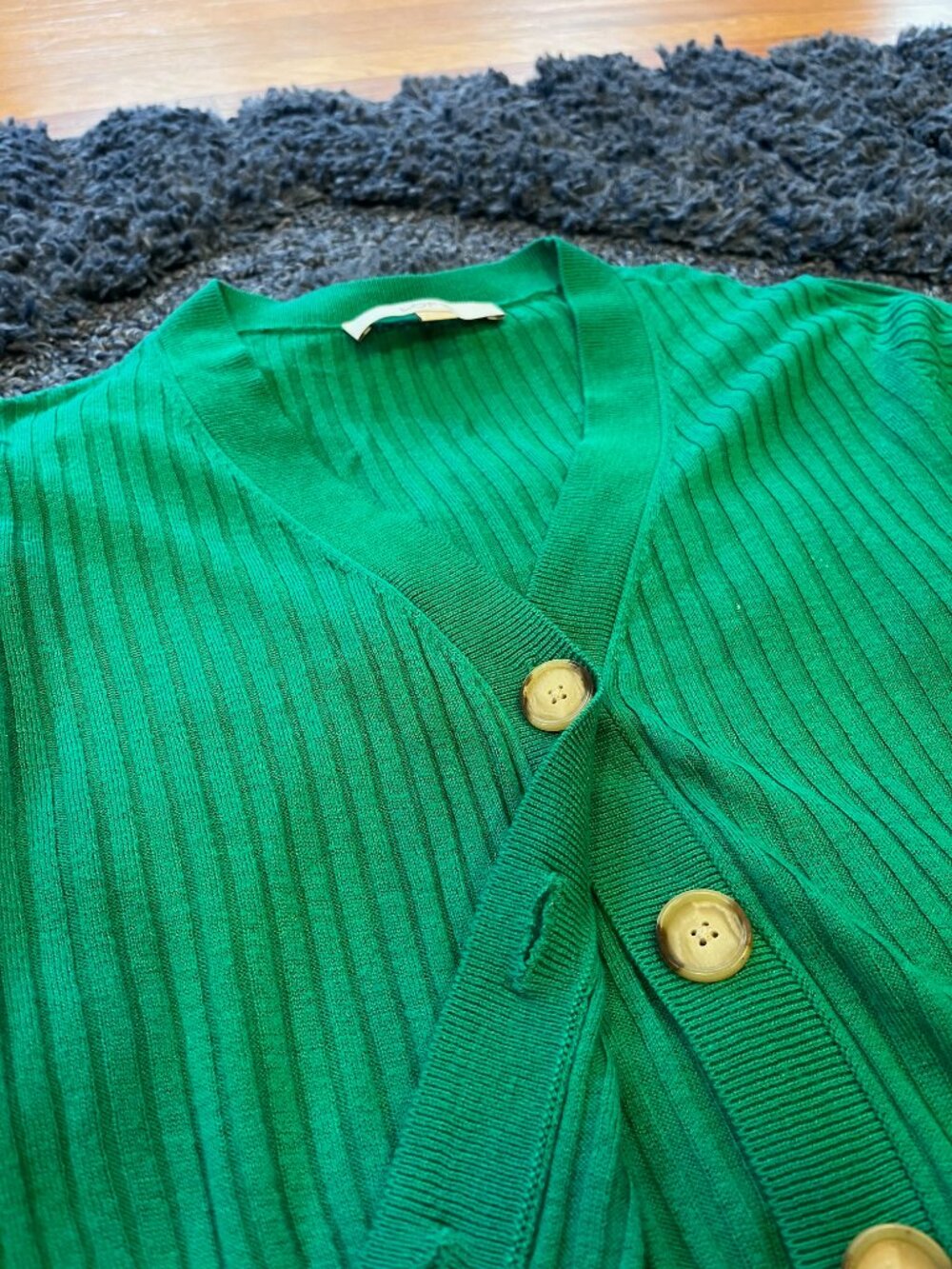 LOFT Ribbed Lightweight Cardigan w/ Button Front | Green | Women’s Medium - Picture 3 of 5